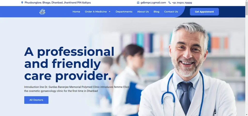 a doctor website banner with texts and images