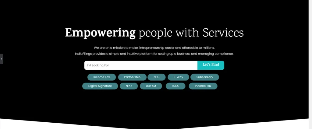 A finance website with its features included in banner section with search functionality