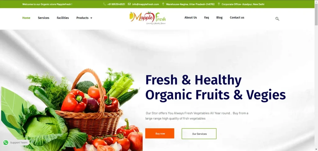 An Grocery website banner with images at left and texts at right with buttons